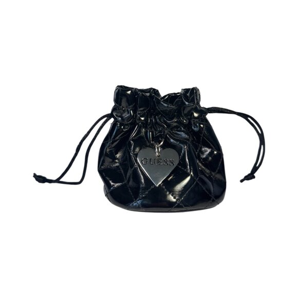 GUESS Black Patent Leather Jewelry Pouch with Silk Pillow & Metal Heart Charm - Picture 1 of 7
